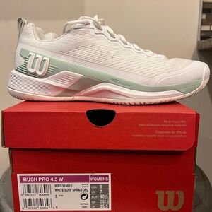 Wilson Women's Rush Pro 4.5 Tennis Shoes - White and Green Worn Once
